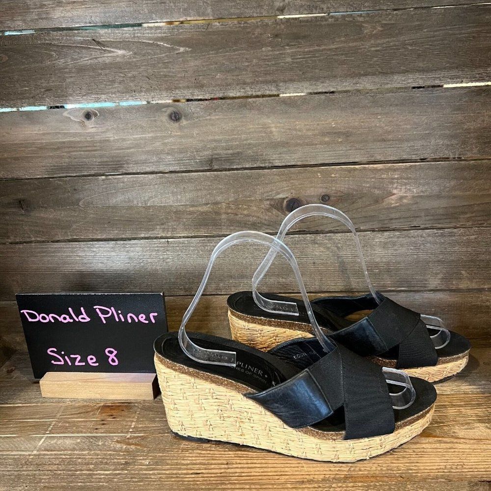 Womens Donald J‎ Pliner Black Strappy Leather Wedge Espadrille Sandals Size 8 M